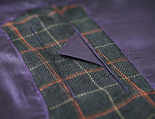 Inside pocket of a bespoke silk suit